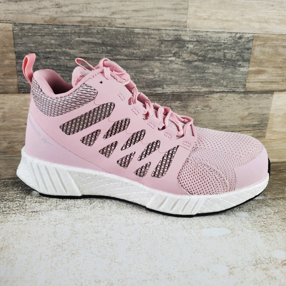 Reebok Fusion Flexweave Womens Work Shoes Sz 8 M Pink Mesh Composite Toe Lace Up